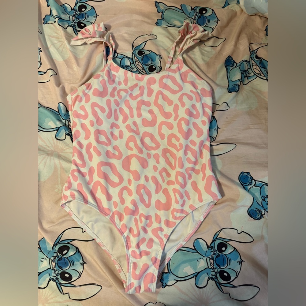 SHEIN Pink Leopard Kids Swim One Piece